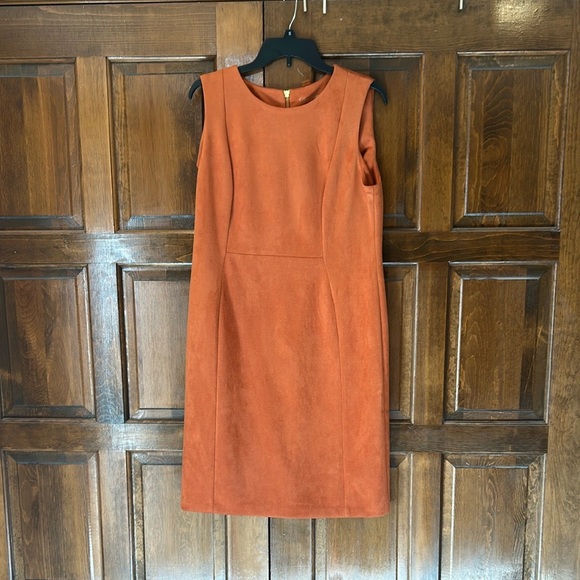Calvin Klein Faux Suede Burnt Orange Sheath Dress Size 14 Sleeveless - Picture 1 of 6
